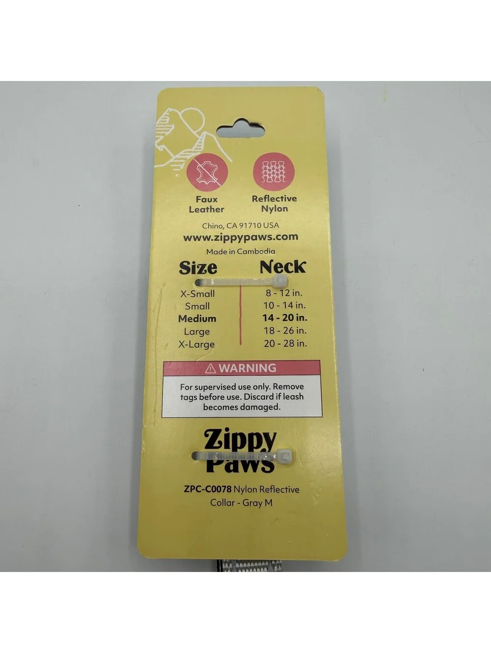 ZippyPaws Nylon Reflective Dog Collar Medium Gray 14 to 20 Inches Neck ZPC-C0078